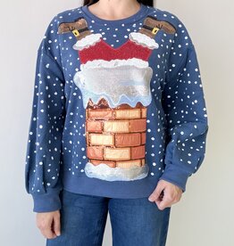 Queen of Sparkles Blue Santa Stuck in Chimney Sweatshirt