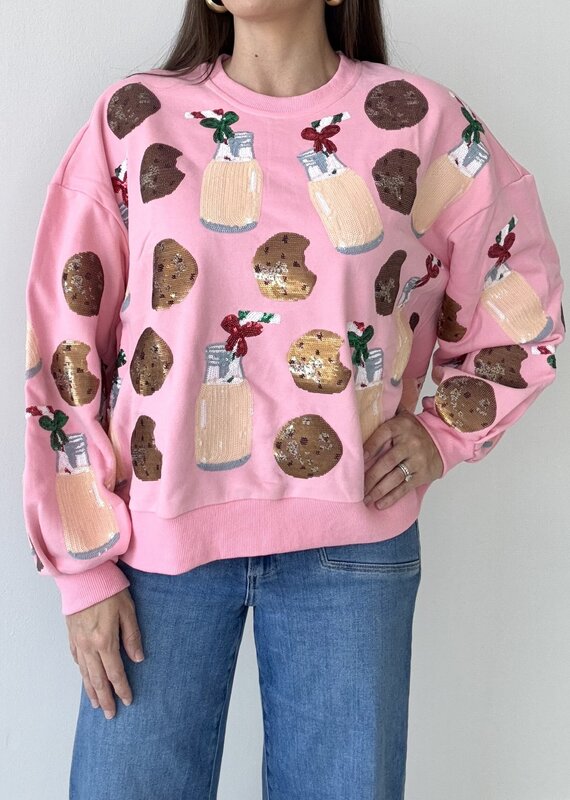 Queen of Sparkles Light Pink Milk & Cookies Sweatshirt