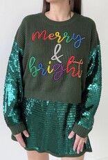 Queen of Sparkles Green Shard Sequin Sleeve Merry & Bright Sweater