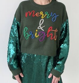 Queen of Sparkles Green Shard Sequin Sleeve Merry & Bright Sweater