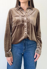Olive Jeweled Velvet Button Up