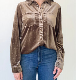 Olive Jeweled Velvet Button Up