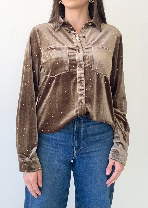 Olive Jeweled Velvet Button Up