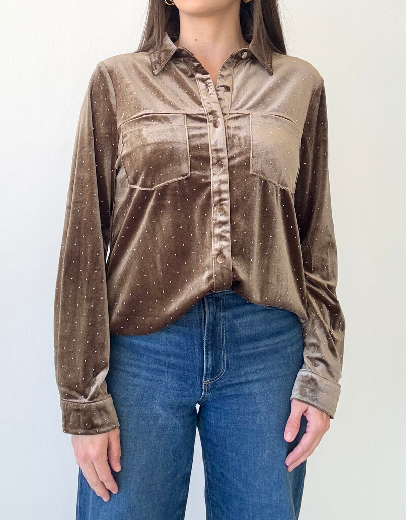 Olive Jeweled Velvet Button Up