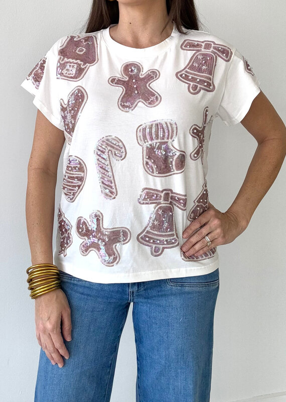 Queen of Sparkles White Frosted Christmas Cookie Tee