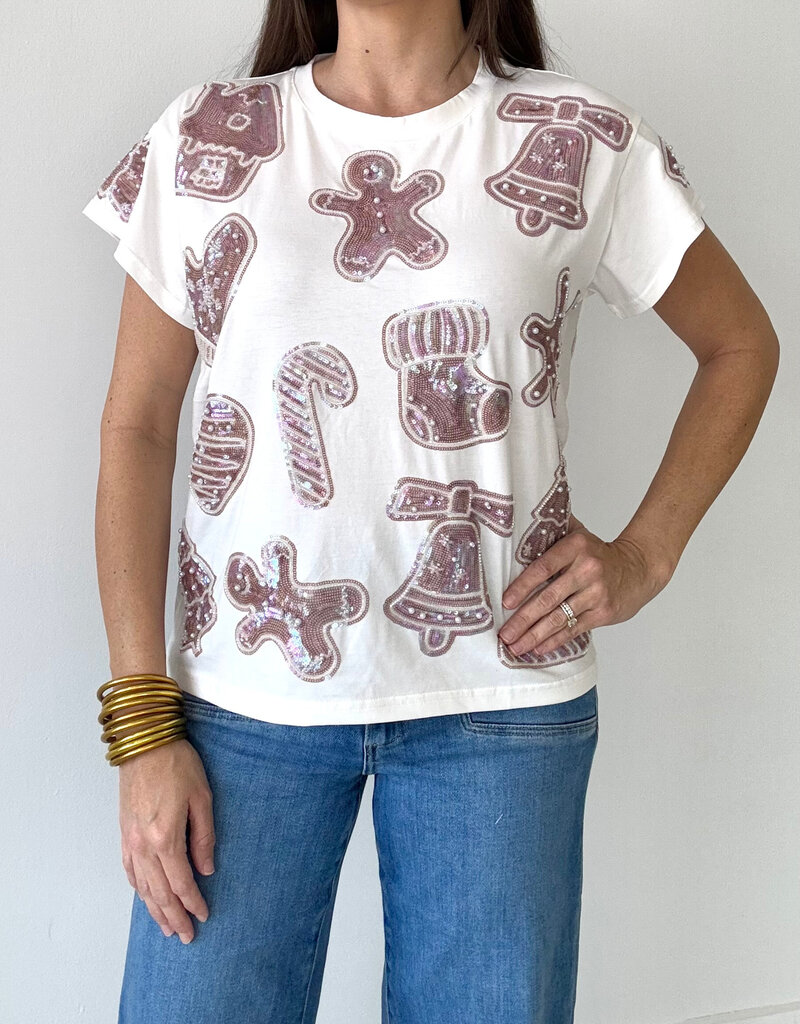 Queen of Sparkles White Frosted Christmas Cookie Tee