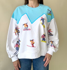 Queen of Sparkles White & Blue Skiers on Mountain Sweatshirt