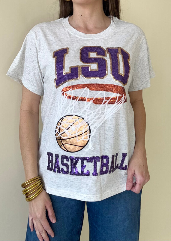 Queen of Sparkles Grey LSU Basketball Tee