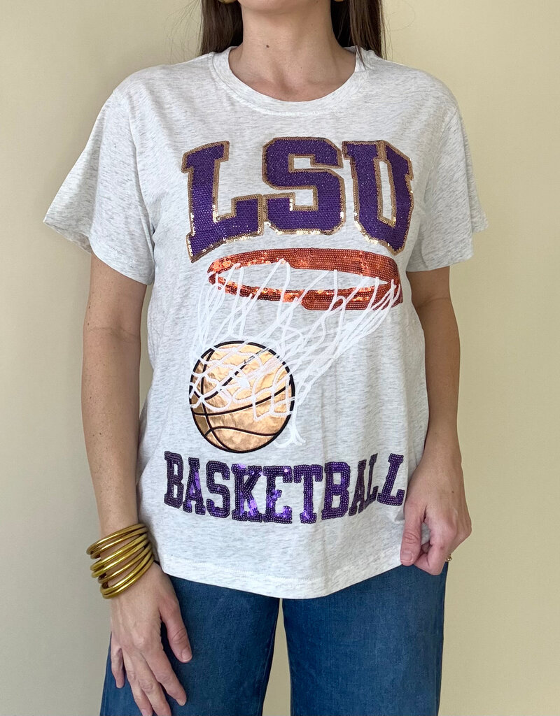 Queen of Sparkles Grey LSU Basketball Tee