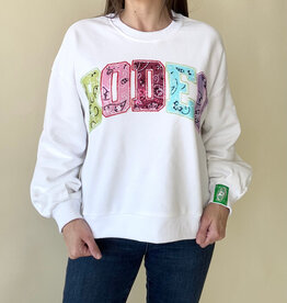 Queen of Sparkles White Multi Bandana Sequin Rodeo Sweatshirt