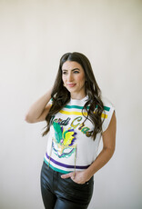 Queen of Sparkles White Striped Mardi Gras Mask Top