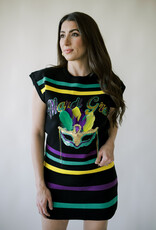 Queen of Sparkles Black Striped Mardi Gras Mask Top