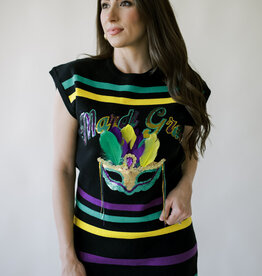 Queen of Sparkles Black Striped Mardi Gras Mask Top