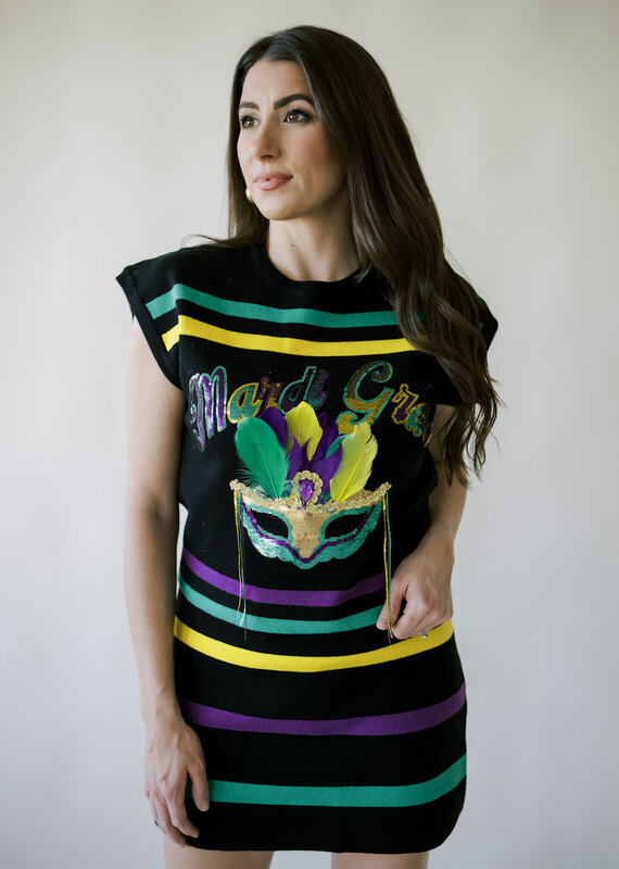 Queen of Sparkles Black Striped Mardi Gras Mask Top