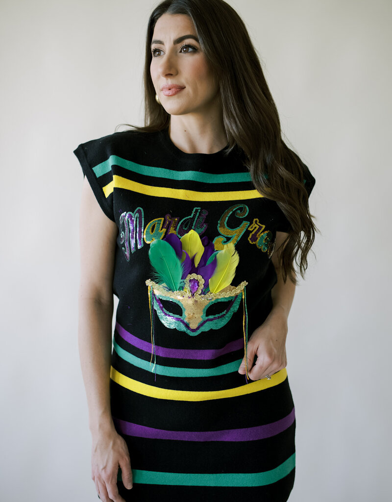 Queen of Sparkles Black Striped Mardi Gras Mask Top