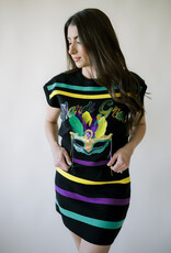 Queen of Sparkles Black Striped Mardi Gras Mask Top