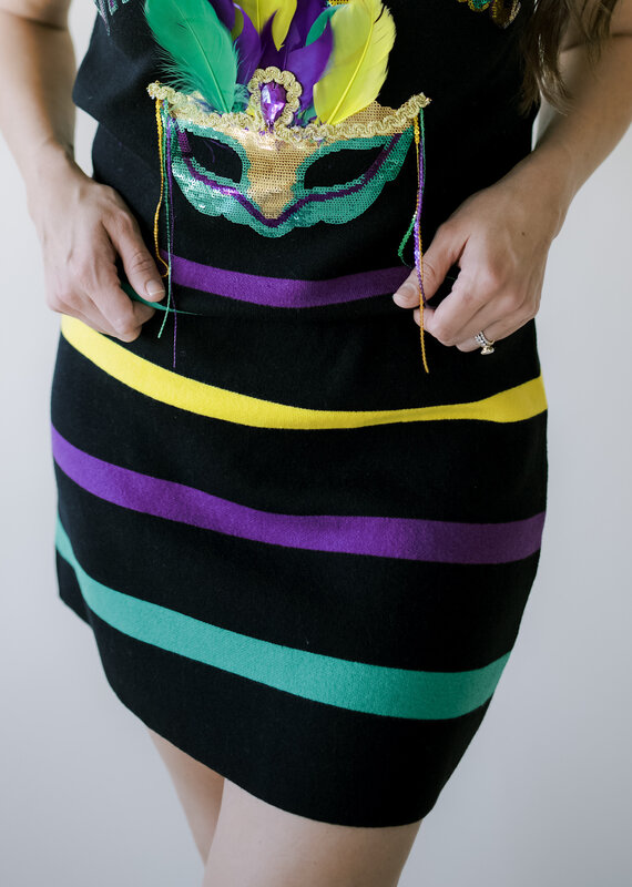Queen of Sparkles Black Striped Mardi Gras Skirt