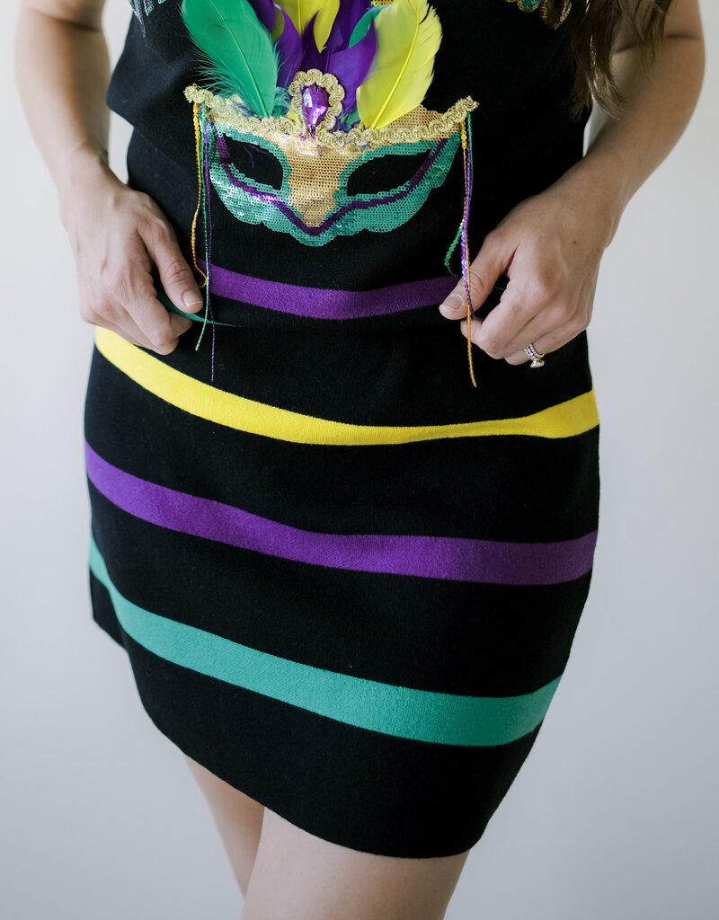 Queen of Sparkles Black Striped Mardi Gras Skirt