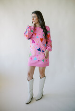 Queen of Sparkles Pink Groovy Heart All Over Sweatshirt Dress