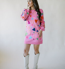 Queen of Sparkles Pink Groovy Heart All Over Sweatshirt Dress