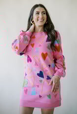 Queen of Sparkles Pink Groovy Heart All Over Sweatshirt Dress