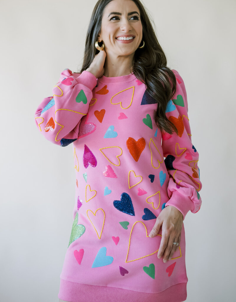 Queen of Sparkles Pink Groovy Heart All Over Sweatshirt Dress