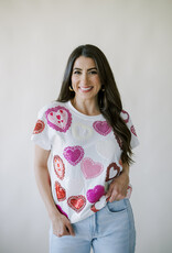 Queen of Sparkles White Multi Doily Heart Tee