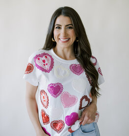 Queen of Sparkles White Multi Doily Heart Tee