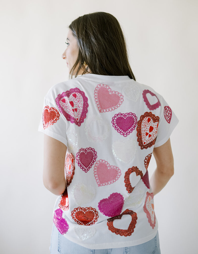 Queen of Sparkles White Multi Doily Heart Tee