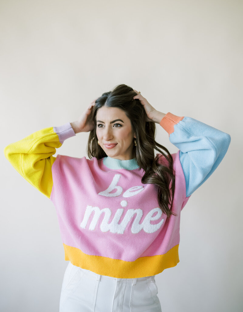 Queen of Sparkles Multi Pastel Colorblock Be Mine Sweater