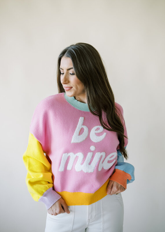 Queen of Sparkles Multi Pastel Colorblock Be Mine Sweater
