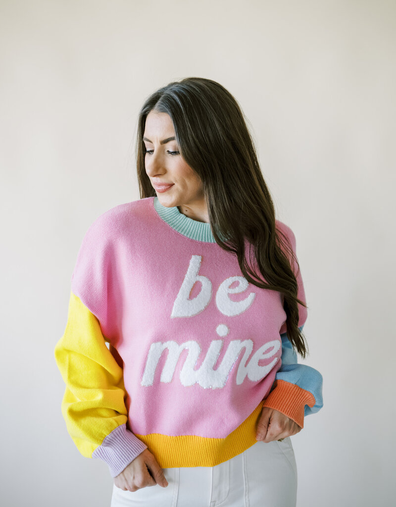 Queen of Sparkles Multi Pastel Colorblock Be Mine Sweater