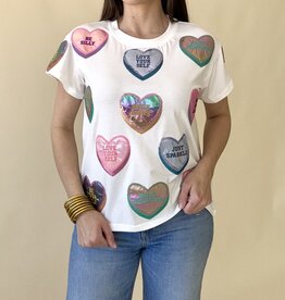 Queen of Sparkles White Positive Candy Hearts Tee