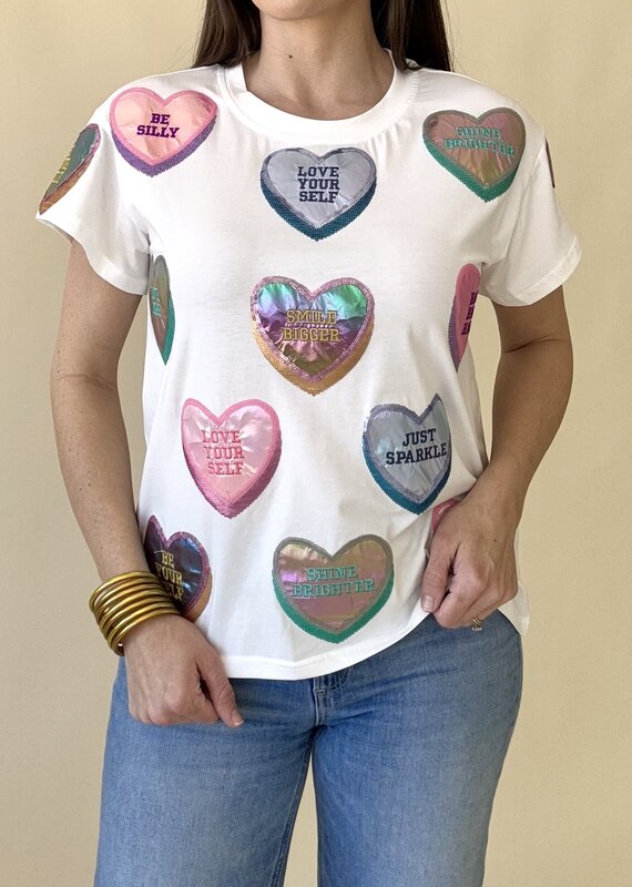 Queen of Sparkles White Positive Candy Hearts Tee