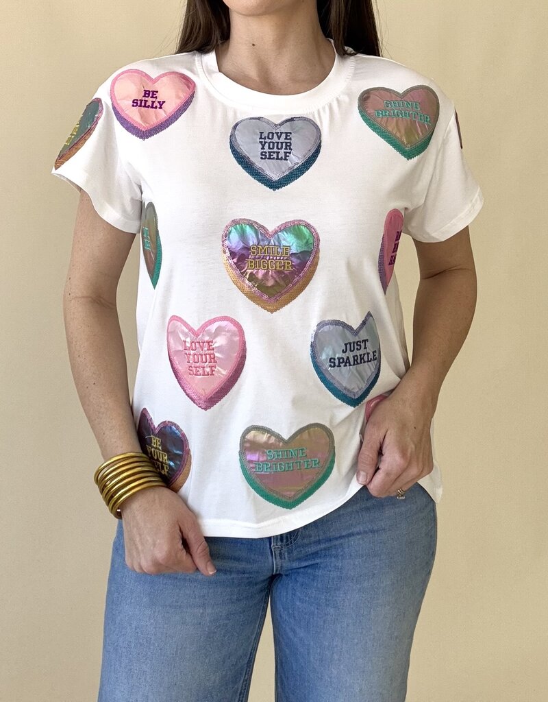 Queen of Sparkles White Positive Candy Hearts Tee