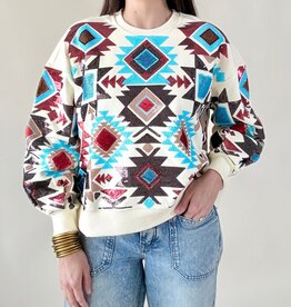 Queen of Sparkles Beige Big Aztec Print Sweatshirt