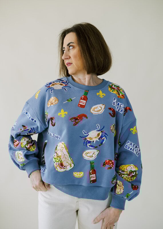 Queen of Sparkles Blue Louisiana Food Sweatshirt