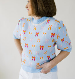 Light Blue Ribbon Pattern Sweater Top