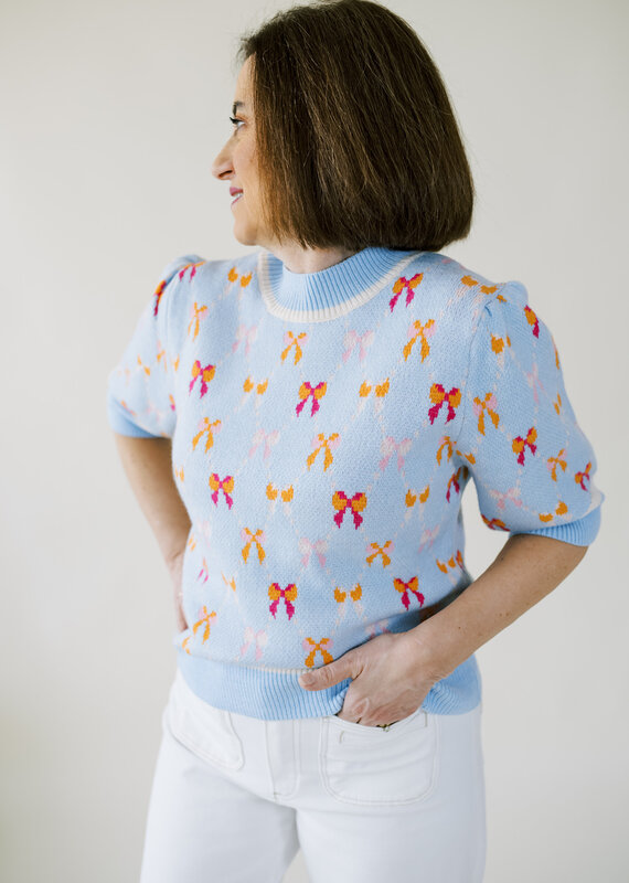 Light Blue Ribbon Pattern Sweater Top