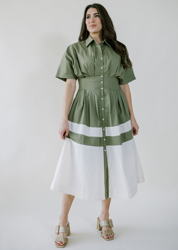 Olive Two Tone Midi Dress