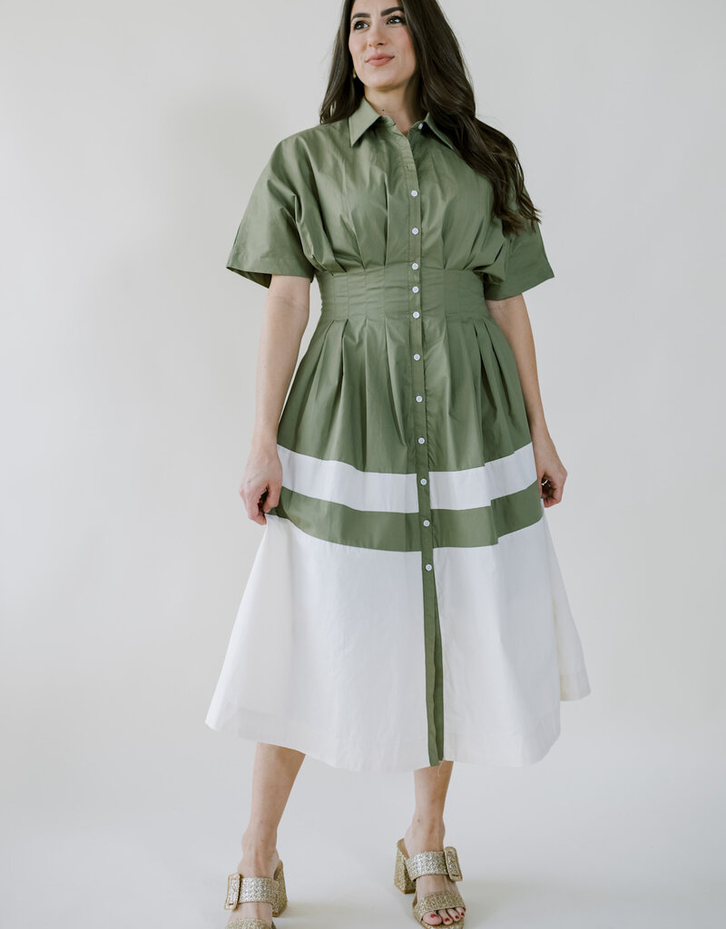 Olive Two Tone Midi Dress
