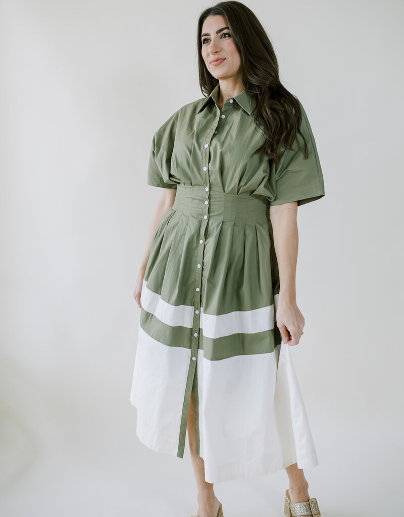 Olive Two Tone Midi Dress