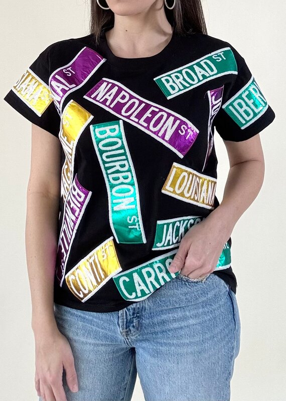 Queen of Sparkles Black Metallic Nola Street Signs Tee