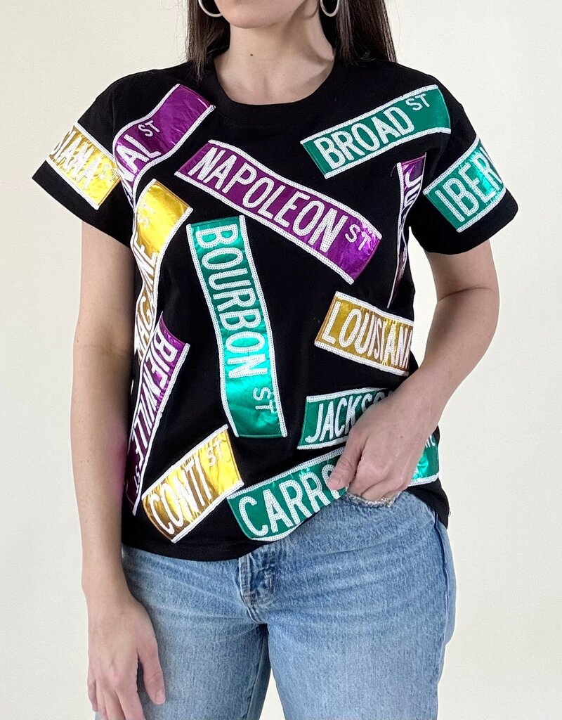 Queen of Sparkles Black Metallic Nola Street Signs Tee