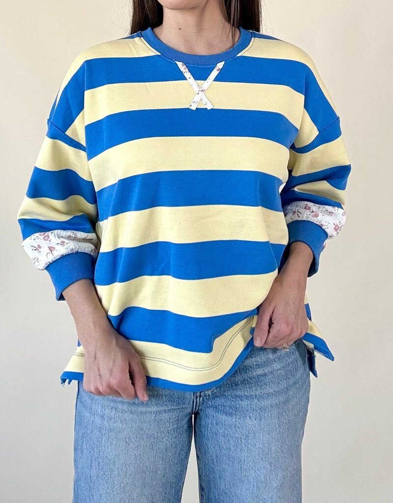 Floral Contrast Striped Pullover
