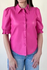 Vivianne Faux Leather Blouse Hot Pink