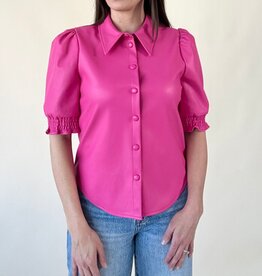 Vivianne Faux Leather Blouse Hot Pink