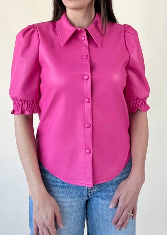Vivianne Faux Leather Blouse Hot Pink