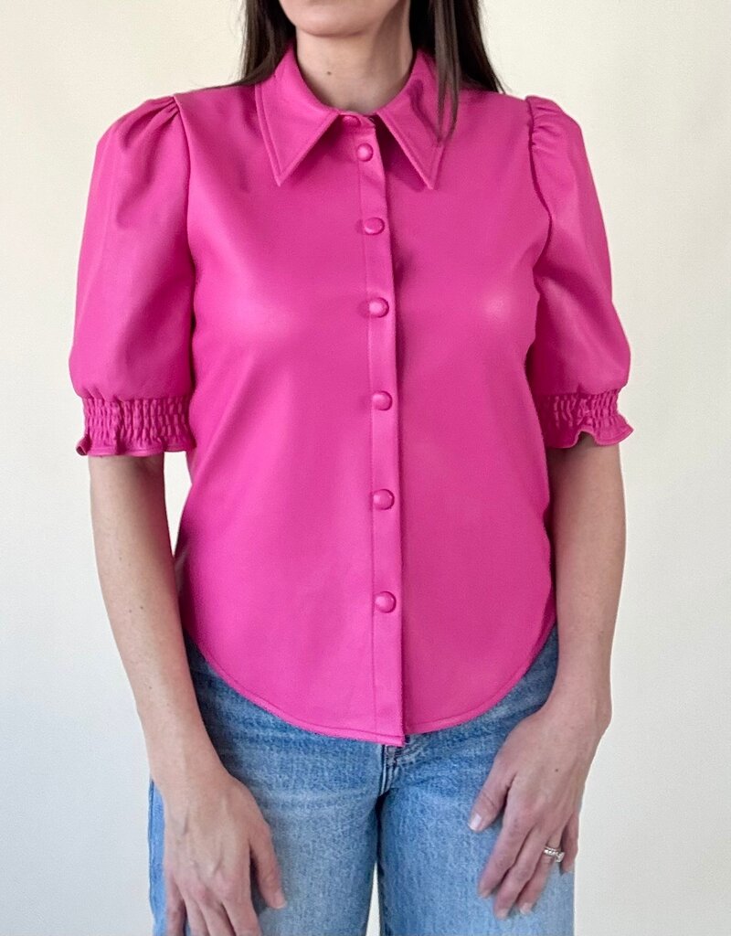 Vivianne Faux Leather Blouse Hot Pink
