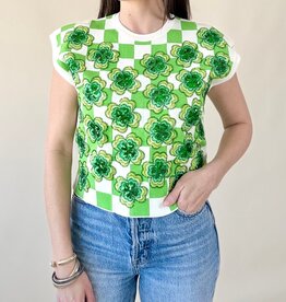 Queen of Sparkles Checkered Sequin Shamrock Sweater Top
